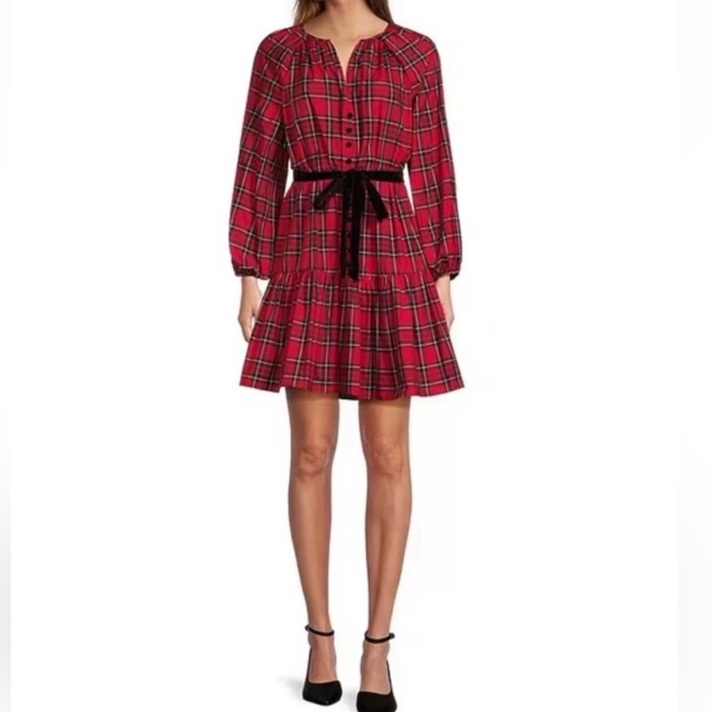 NWT Antonio Melani Karla Plaid
Taffeta V-Neck Tie Belt Mini Dress
